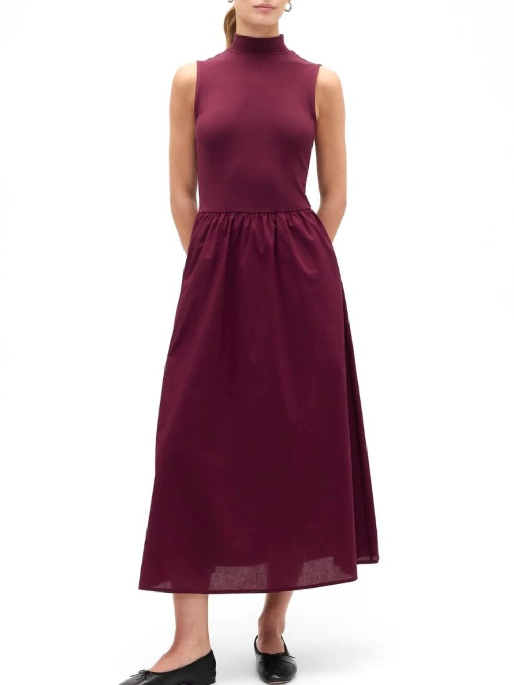 GAP Sleeveless Maxi Dress with High Neck Tuscan Red